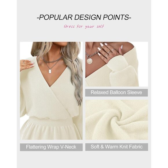 Womens Dressy Knit Peplum Sweater Long Sleeve Fall Wrap V Neck Pullover Tops - Picture 7 of 7